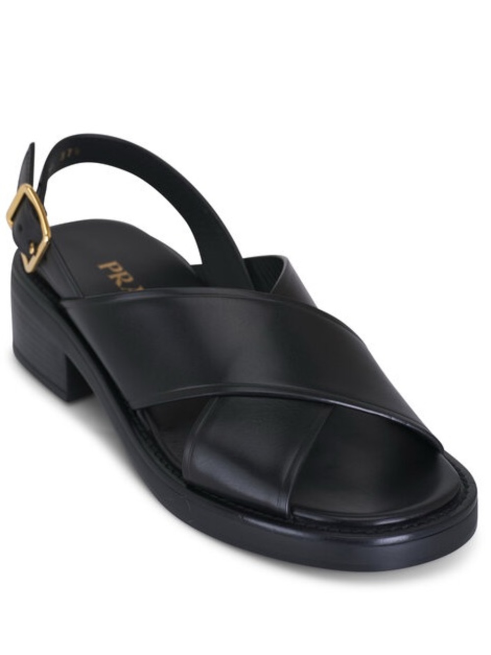Prada Black Leather Crisscross Slingback Sandals 45mm Women's Size 37.5 7.5 - Picture 4 of 16